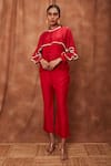 Buy_Jajobaa_Red Silk Organza Chinnon Round Overlay Ruffle Top And Flared Pant Set  _at_Aza_Fashions