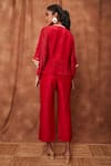 Shop_Jajobaa_Red Silk Organza Chinnon Round Overlay Ruffle Top And Flared Pant Set  _at_Aza_Fashions