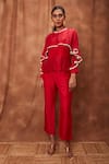 Buy_Jajobaa_Red Silk Organza Chinnon Round Overlay Ruffle Top And Flared Pant Set  _Online_at_Aza_Fashions