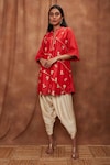 Buy_Jajobaa_Red Maheshwari Silk Embroidered Silver Gold Zari Work Kurta And Dhoti Pant Set_at_Aza_Fashions