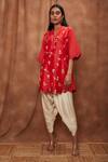 Buy_Jajobaa_Red Maheshwari Silk Embroidered Silver Work Kurta And Dhoti Pant Set _Online_at_Aza_Fashions