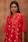 Jajobaa_Red Maheshwari Silk Embroidered Silver Work Kurta And Dhoti Pant Set _at_Aza_Fashions