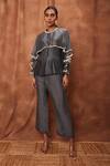 Buy_Jajobaa_Grey Silk Organza Chinnon Round Overlay Ruffle Top And Pant Set  _Online_at_Aza_Fashions