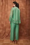 Shop_Jajobaa_Green Silk Organza Mandarin Collar Pleated Top And Pant Set_at_Aza_Fashions