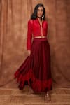 Jajobaa_Maroon Top Silk Organza Embroidered Lace Crop And Work Skirt Set _Online_at_Aza_Fashions