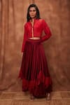Buy_Jajobaa_Maroon Top Silk Organza Embroidered Lace Crop And Work Skirt Set _Online_at_Aza_Fashions