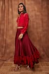 Shop_Jajobaa_Maroon Top Silk Organza Embroidered Lace Crop And Work Skirt Set _Online_at_Aza_Fashions