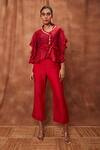 Buy_Jajobaa_Red Silk Organza Ruffle Top And Pant Set_at_Aza_Fashions