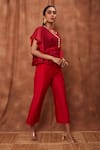 Jajobaa_Red Silk Organza Ruffle Top And Pant Set  _Online_at_Aza_Fashions