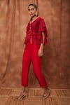 Buy_Jajobaa_Red Silk Organza Ruffle Top And Pant Set_Online_at_Aza_Fashions