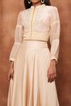 Jajobaa_Cream Silk Organza Embroidered Floral Round Crop Top And Flared Pant Set  _at_Aza_Fashions