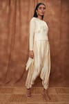 Jajobaa_Cream Maheshwari Silk Embroidered Asymmetric Top And Dhoti Pant Set  _Online_at_Aza_Fashions