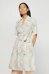 Buy_Meadow_White Silk Chanderi Spread Collar Printed Terra Shirt Dress  _at_Aza_Fashions