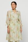 Buy Meadow Green Silk Chanderi Spread Collar Printed Terra Shirt Dress at Aza Fashions Buy_Meadow_Green Silk Chanderi Spread Collar Printed Terra Shirt Dress _at_Aza_Fashions