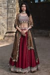 Buy_Nitara Dhanraj Label_Maroon Raw Silk Embellished Mirror Work U Lehenga Set With Ajrakh Print Dupatta _at_Aza_Fashions