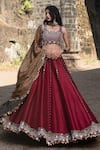 Nitara Dhanraj Label_Maroon Raw Silk Embellished Mirror Work U Lehenga Set With Ajrakh Print Dupatta _Online_at_Aza_Fashions