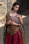 Buy_Nitara Dhanraj Label_Maroon Raw Silk Embellished Mirror Work U Lehenga Set With Ajrakh Print Dupatta _Online_at_Aza_Fashions