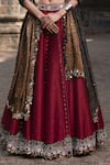 Shop_Nitara Dhanraj Label_Maroon Raw Silk Embellished Mirror Work U Lehenga Set With Ajrakh Print Dupatta _at_Aza_Fashions