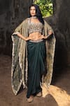 Buy_Nitara Dhanraj Label_Green Silk Embroidered Zardozi And Thread Work Bustier Draped Skirt Set With Cape _at_Aza_Fashions