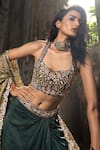 Nitara Dhanraj Label_Green Silk Embroidered Zardozi And Thread Work Bustier Draped Skirt Set With Cape _Online_at_Aza_Fashions