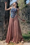 Buy_Nitara Dhanraj Label_Peach Raw Silk Embroidered Zardozi Round Printed Palazzo And Top Set _at_Aza_Fashions