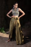 Buy_Nitara Dhanraj Label_Yellow Raw Silk Printed Zardozi Round Draped Pant And Top Set _at_Aza_Fashions