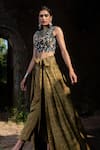 Shop_Nitara Dhanraj Label_Yellow Raw Silk Printed Zardozi Round Draped Pant And Top Set _at_Aza_Fashions