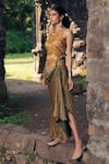 Buy_Nitara Dhanraj Label_Yellow , Raw Geometric Motifs Round Draped Skirt And Backless Top Set _at_Aza_Fashions