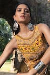 Buy_Nitara Dhanraj Label_Yellow , Raw Geometric Motifs Round Draped Skirt And Backless Top Set _Online_at_Aza_Fashions