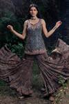 Shop_Nitara Dhanraj Label_Blue Raw Silk Printed Sharara Set_at_Aza_Fashions