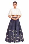 Buy_Salt And Spring_Blue Chanderi Floral Motifs Round Cape Blouse And Embroidered Skirt Set _at_Aza_Fashions