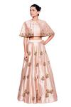 Buy_Salt and Spring_Pink Dupion Embroidered Floral Motifs Round Cape And Skirt Set  _at_Aza_Fashions