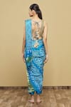 Shop_Tisha Saksena_Blue Blouse And Pant Raw  Sari Bandhani Printed V Neck Saree With _at_Aza_Fashions