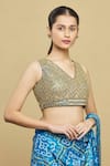 Buy_Tisha Saksena_Blue Blouse And Pant Raw  Sari Bandhani Printed V Neck Saree With _Online_at_Aza_Fashions