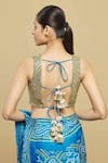 Shop_Tisha Saksena_Blue Blouse And Pant Raw  Sari Bandhani Printed V Neck Saree With _Online_at_Aza_Fashions