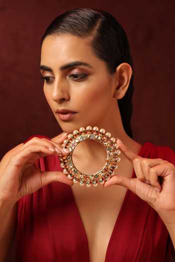 Swabhimann_Multi Color Pearls, Diamonds And Kundan Embellished Pacheli Kada _Online_at_Aza_Fashions