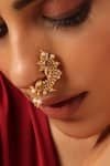 Buy_SWABHIMANN_Gold Plated Pearl Floral Cut Work Nose Ring_Online_at_Aza_Fashions