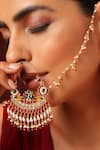 Buy Swabhimann Red Pearls, Beads Handmade Peacock Motif Nose Ring Online at Aza Fashions Buy_Swabhimann_Red Pearls, Beads Handmade Peacock Motif Nose Ring _Online_at_Aza_Fashions