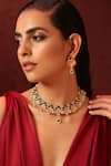 Shop_Swabhimann_Green Stones Kundan Embellished Temple Necklace Set _Online_at_Aza_Fashions