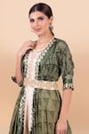 Jajobaa_Beige Banarasi Silk Printed Cape Open Dress Bandhani And Draped Tunic Set _at_Aza_Fashions