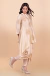 Jajobaa_Beige Maheshwari Silk Embroidery Mandarin Collar Kurta And Dhoti Pant Set _Online_at_Aza_Fashions