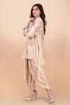 Buy_Jajobaa_Beige Maheshwari Silk Embroidery Mandarin Collar Kurta And Dhoti Pant Set _Online_at_Aza_Fashions