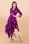 Buy_Jajobaa_Purple Banarasi Silk Embroidery Mandarin Woven Layered Kurta And Dhoti Pant Set _at_Aza_Fashions