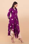 Jajobaa_Purple Banarasi Silk Embroidery Mandarin Woven Layered Kurta And Dhoti Pant Set _Online_at_Aza_Fashions