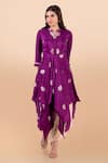 Buy_Jajobaa_Purple Banarasi Silk Embroidery Mandarin Woven Layered Kurta And Dhoti Pant Set _Online_at_Aza_Fashions