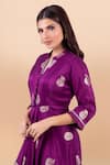 Shop_Jajobaa_Purple Banarasi Silk Embroidery Mandarin Woven Layered Kurta And Dhoti Pant Set _Online_at_Aza_Fashions