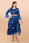 Jajobaa_Blue Banarasi Silk Embroidery Round Woven Draped Kurta And Dhoti Pant Set _Online_at_Aza_Fashions