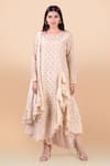 Jajobaa_Beige Assam Silk Embroidery Round Draped Tunic And Dhoti Pant Set_Online_at_Aza_Fashions
