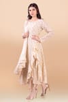 Buy_Jajobaa_Beige Assam Silk Embroidery Round Draped Tunic And Dhoti Pant Set_Online_at_Aza_Fashions
