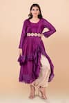 Buy_Jajobaa_Purple Maheshwari Silk Embroidery Round Draped Kurta And Dhoti Pant Set _at_Aza_Fashions